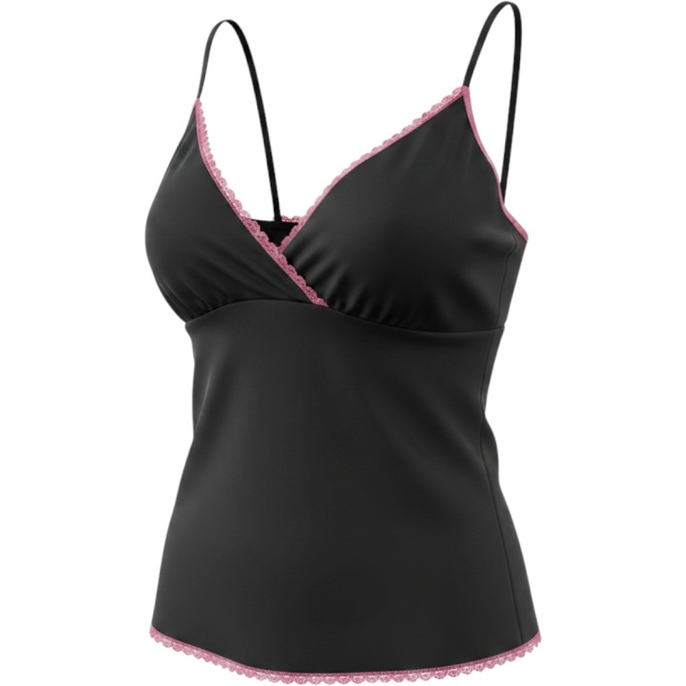 Moda International Cami Top Medium Lace Trim Y2K Babydoll Coquette Indie Gothic